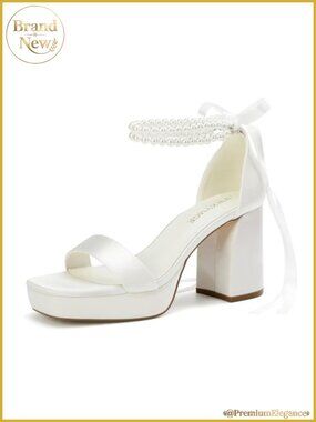 Satin Pearl Platform Heeled Sandals Wedding Shoes Open Toe Ankle Strap